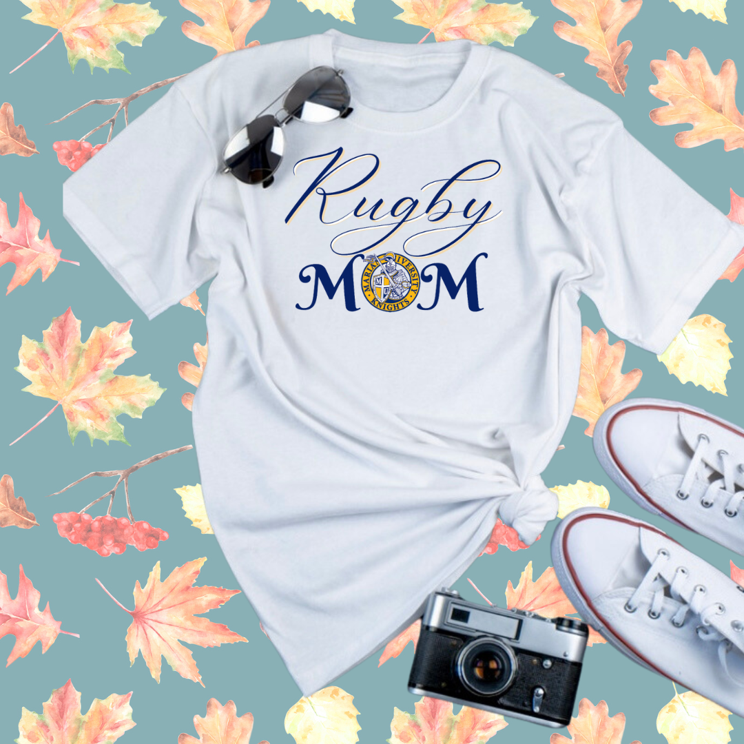 Marian University Rugby Mom T-shirt (Fancy Rugby)